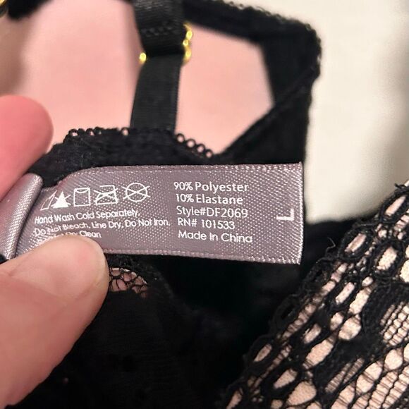 Daisy Fuentes Babydoll Lace Sheer Lingerie Black & Pink Padded Push Up Bra NWOT - Picture 7 of 11